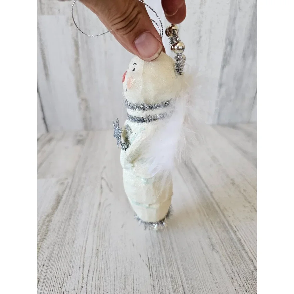 Bethany Lowe? Snowman Angel Cherub ornament glitter star Xmas tinsel feather tre - Picture 2 of 10
